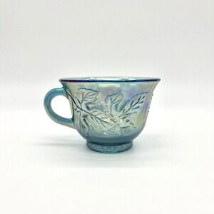 Indiana Glass Iridescent Princess Blue Carnival Glass‎ Rose Footed Punch Tea Cup